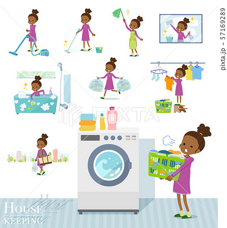 flat type Curly hair girl black_housekeeping 57169289