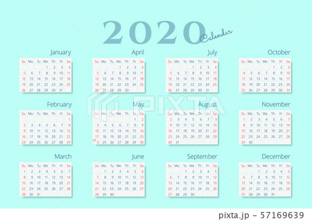 Calendar template for 2020 year on mint color Calendar template for 2020 year on mint color 57169639