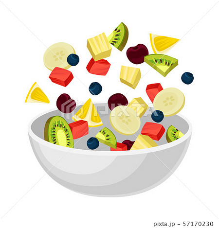 White bowl with slices of fruit. Vector illustration on a white background. White bowl with slices of fruit. Vector illustration on a white background. 57170230
