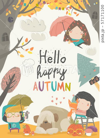 Cute children meeting autumn wearing warm clothes 57171100