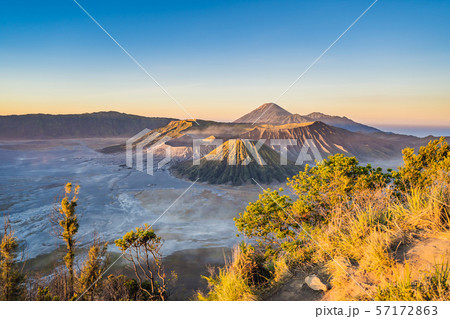 Sunrise at the Bromo Tengger Semeru National Park on the Java Island, Indonesia. View on the Bromo 57172863