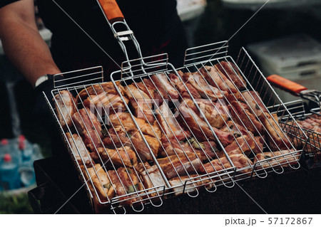 Grill, Frying Fresh Meat, Chicken Barbecue Grill, Frying Fresh Meat, Chicken Barbecue 57172867