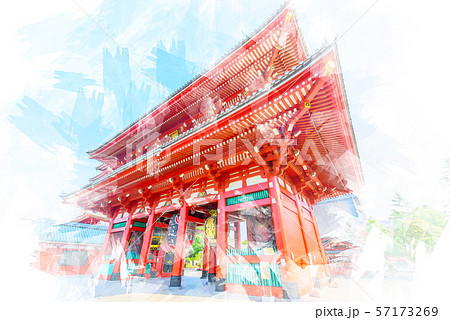 浅草 水彩画風のイラスト素材 [57173269] - PIXTA