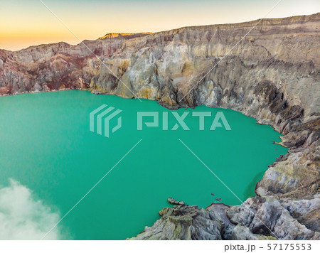 Aerial shot of the Ijen volcano or Kawah Ijen on the Indonesian language. Famous volcano containing 57175553