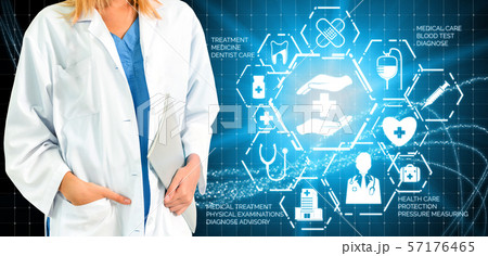 Doctor with Medical Healthcare Graphic in Hospital Doctor with Medical Healthcare Graphic in Hospital 57176465