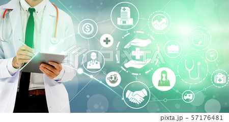 Doctor with health insurance healthcare graphic. 57176481