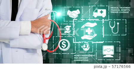 Doctor with health insurance healthcare graphic. Doctor with health insurance healthcare graphic. 57176566