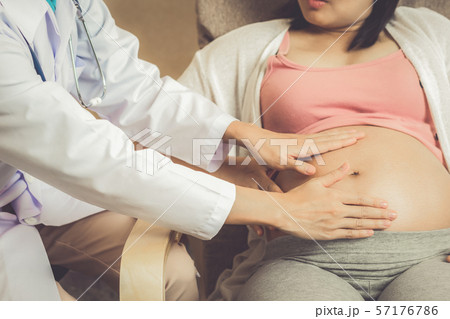 Pregnant Woman and Gynecologist Doctor at Hospital Pregnant Woman and Gynecologist Doctor at Hospital 57176786
