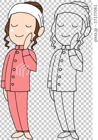 美肌の女性 デジタル着彩 手描き アナログイラスト 線画付き のイラスト素材