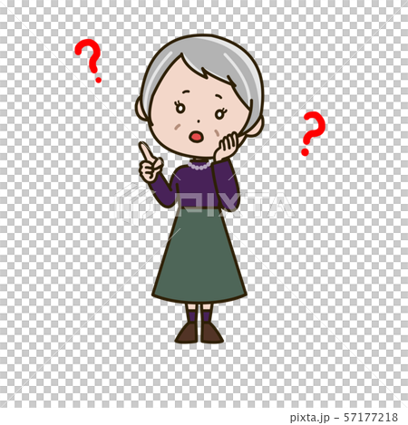 疑問　指差し　シニア女性　ポーズ　イラスト 57177218