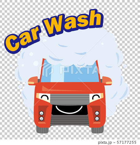 擬人化した洗車中の笑顔の車のイラスト 泡に包まれた自動車 Rv車 クロスオーバー車 イエローのイラスト素材