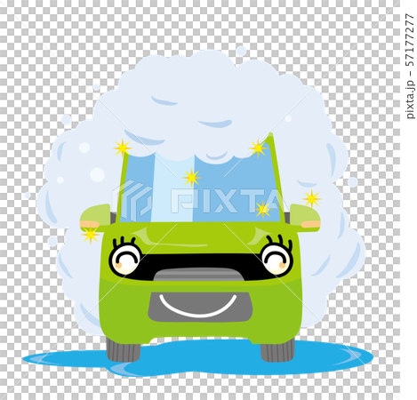 擬人化した洗車中の車のイラスト|泡に包まれた自動車|軽自動車・グリーン 擬人化した洗車中の車のイラスト|泡に包まれた自動車|軽自動車・グリーン 57177277