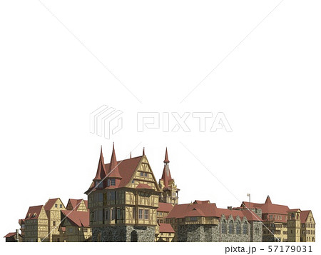 Medieval Cityscape Isolated on White Background 3D Illustration 57179031