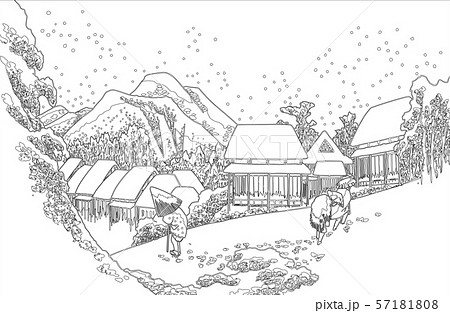 歌川広重イメージ東海道五十三次之内蒲原夜之雪線のイラスト素材 歌川広重イメージ東海道五十三次之内蒲原夜之雪線のイラスト素材