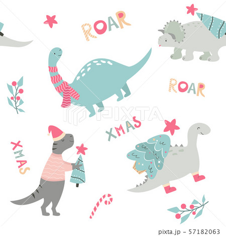 Christmas seamless pattern with dino Holiday print Christmas seamless pattern with dino Holiday print 57182063