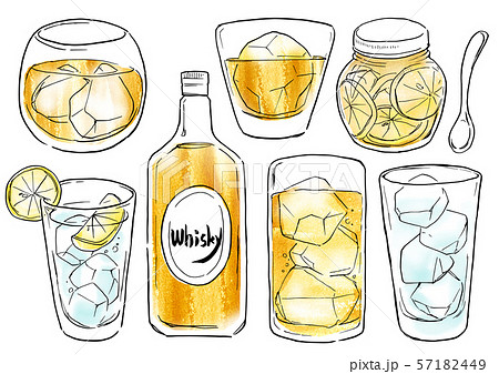 酒 ウィスキー レモンサワーのイラスト素材