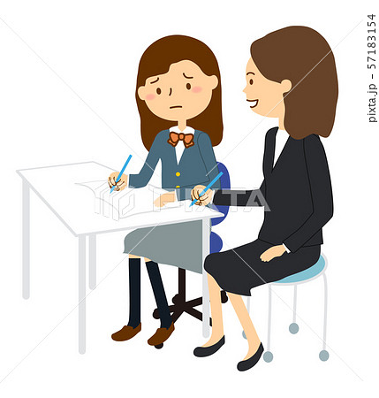 個別指導塾女子生徒困り顔と女性講師 個別指導塾女子生徒困り顔と女性講師 57183154