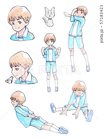 運動する女子生徒（色鉛筆） 57183421