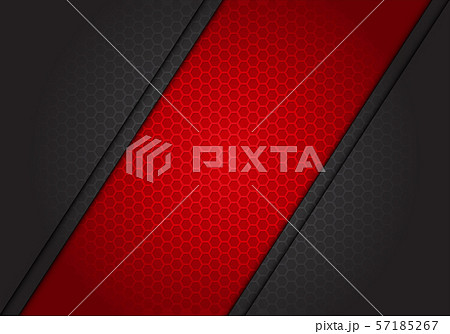 Abstract red banner slash on dark grey hexagon mesh pattern design modern futuristic background vector illustration. 57185267