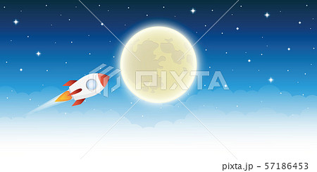 space ship flying in to space to the moon in starry sky space ship flying in to space to the moon in starry sky 57186453