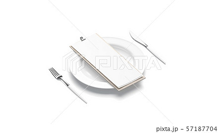 Blank white cafe menu mock up on plate with cutlery 57187704