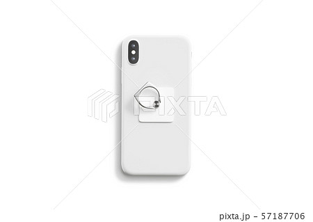 Blank white fingergrip sticked on cellphone mockup, isolated, top view Blank white fingergrip sticked on cellphone mockup, isolated, top view 57187706