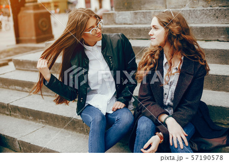 two stylish girl in a city two stylish girl in a city 57190578