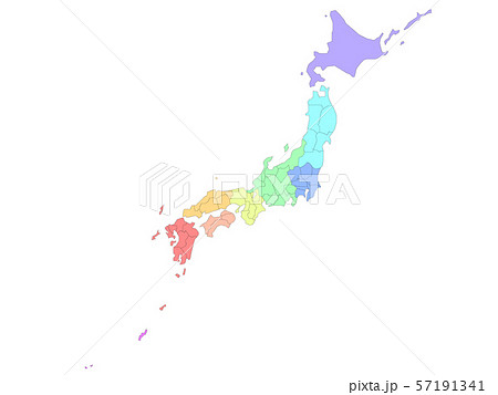 日本地図 地方別色分けのイラスト素材