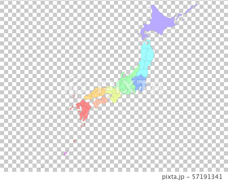 日本地図 地方別色分けのイラスト素材