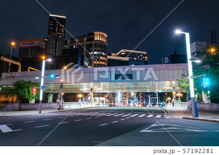 東京 日本橋 日本橋北詰 夜景の写真素材