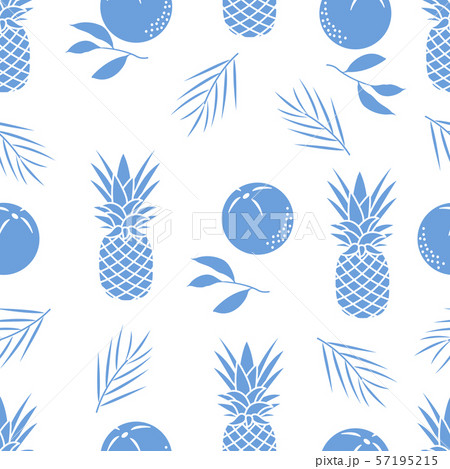 Seamless pattern with pineapples, orange, leaves 57195215