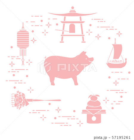 Happy New Year 2019 card New Year symbol in Japan Happy New Year 2019 card New Year symbol in Japan 57195261