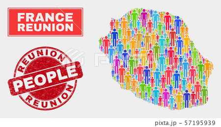 Reunion Island Map Population Demographics and Dirty Stamp Seal 57195939