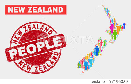 New Zealand Map Population People and Corroded Seal 57196029