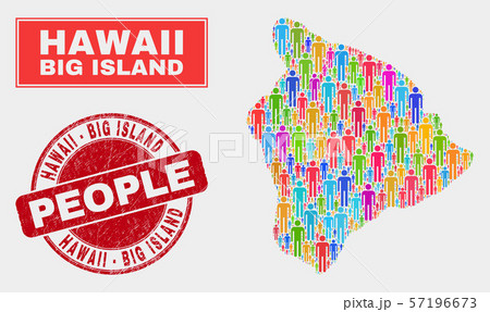 Hawaii Big Island Map Population People and Unclean Stamp 57196673