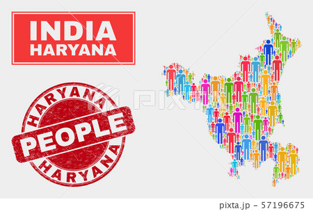 Haryana State Map Population People and Dirty Stamp Seal 57196675