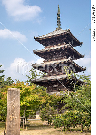 仁和寺・五重塔に初夏の新緑と令和の記念看板 57196897