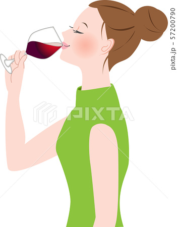 ワインを飲む女性 横顔のイラスト素材