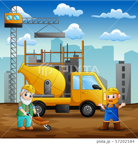 Construction worker at construction site background 57202584