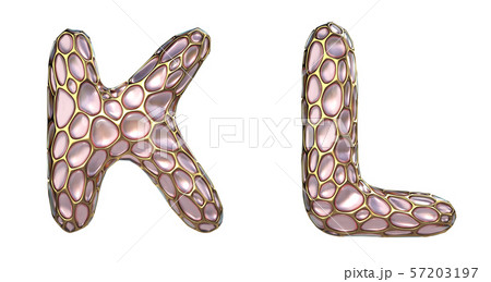 Realistic 3D letters set K, L made of gold shining metal letters. 57203197