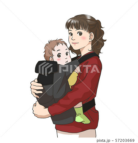 赤ちゃんを抱っこする若い母親のイラスト素材