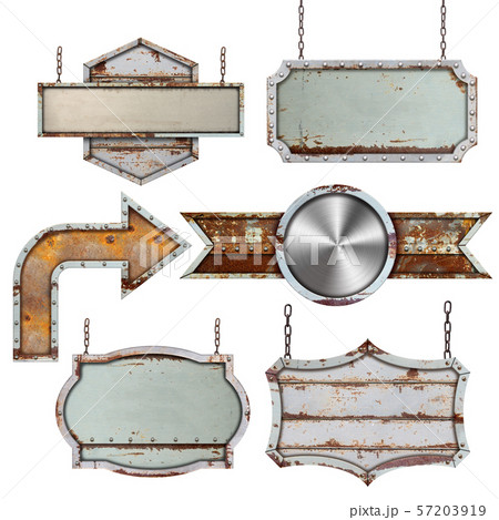 Set of old metal steel sign isolated on white 57203919