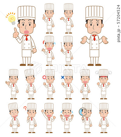 コック 料理人 洋食 シェフ ポーズ 男性 表情 セットのイラスト素材
