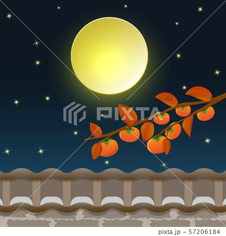 Persimmon tree with full moon on night sky of Mid Persimmon tree with full moon on night sky of Mid 57206184