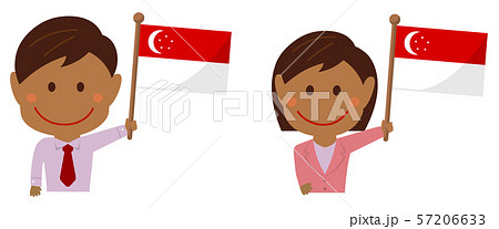 人種と国旗 / ビジネスマン・会社員  男女 上半身イラスト/ シンガポール 57206633
