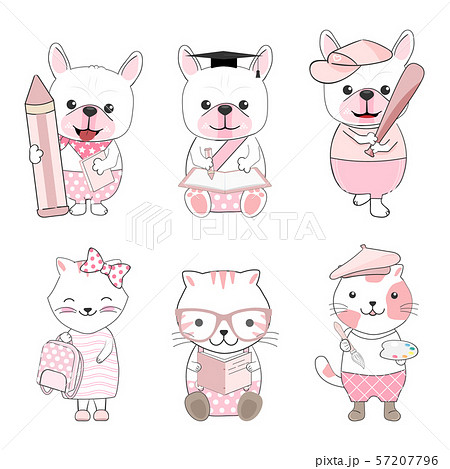 Cute kid animals cartoon back to school set 57207796