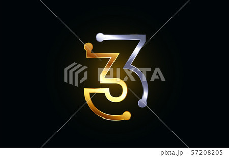 gold and silver metal number 3 for logo icon 57208205