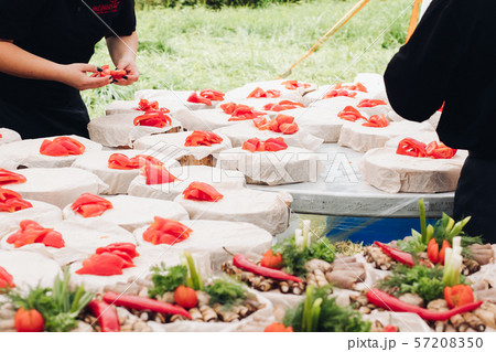 Meat and vegetable platters at banquet.Banquet Meat and vegetable platters at banquet.Banquet 57208350