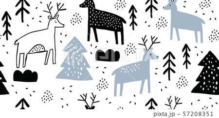 Childish seamless pattern with deers and pines Childish seamless pattern with deers and pines 57208351