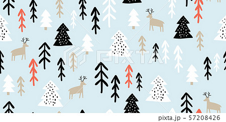 Childish seamless pattern with deers and pines 57208426